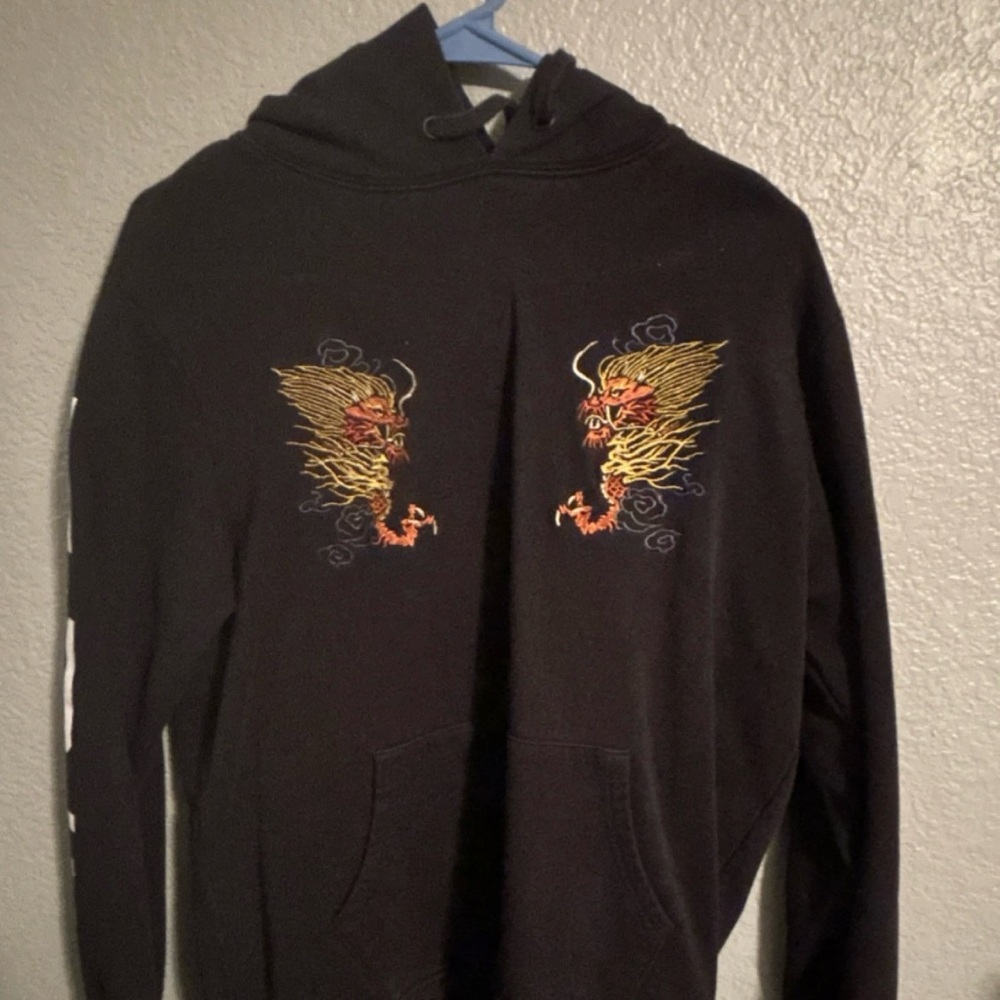 HUF Black Hoodie with Gold and Red Dragon Motif